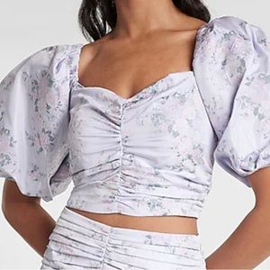 Express Purple Princess Puff Sleeve Floral Top